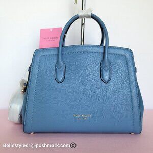 KATE SPADE Knott Pebbled Leather & Suede MEDIUM Satchel- Manta Blue color ⭐